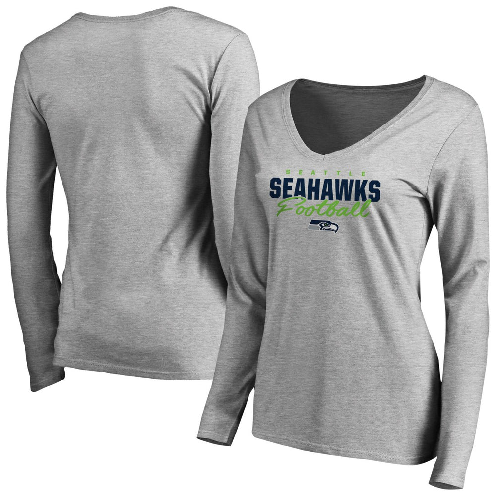 Seattle Seahawks Women's Iconic Collection Script Assist Long Sleeve V-Neck T-Shirt | NFL Near me