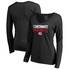 Cincinnati Reds Women's Fade Out V-Neck Long Sleeve T-Shirt - MLB T-shirts