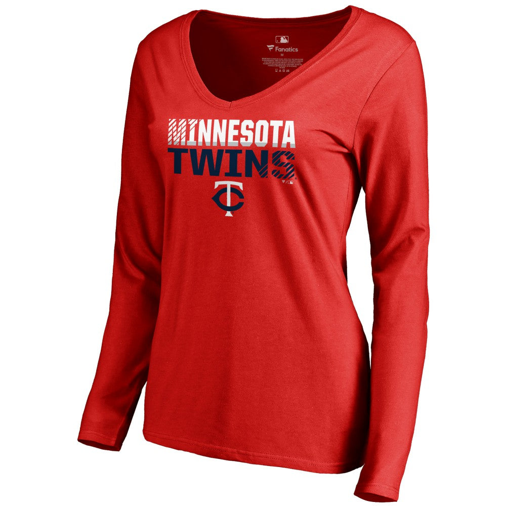 Minnesota Twins Women's Fade Out V-Neck Long Sleeve T-Shirt - MLB T-shirts