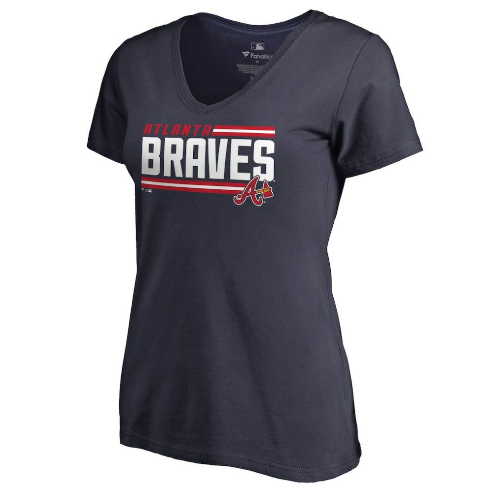 Atlanta Braves Women's Onside Stripe V-Neck T-Shirt - MLB T-shirts