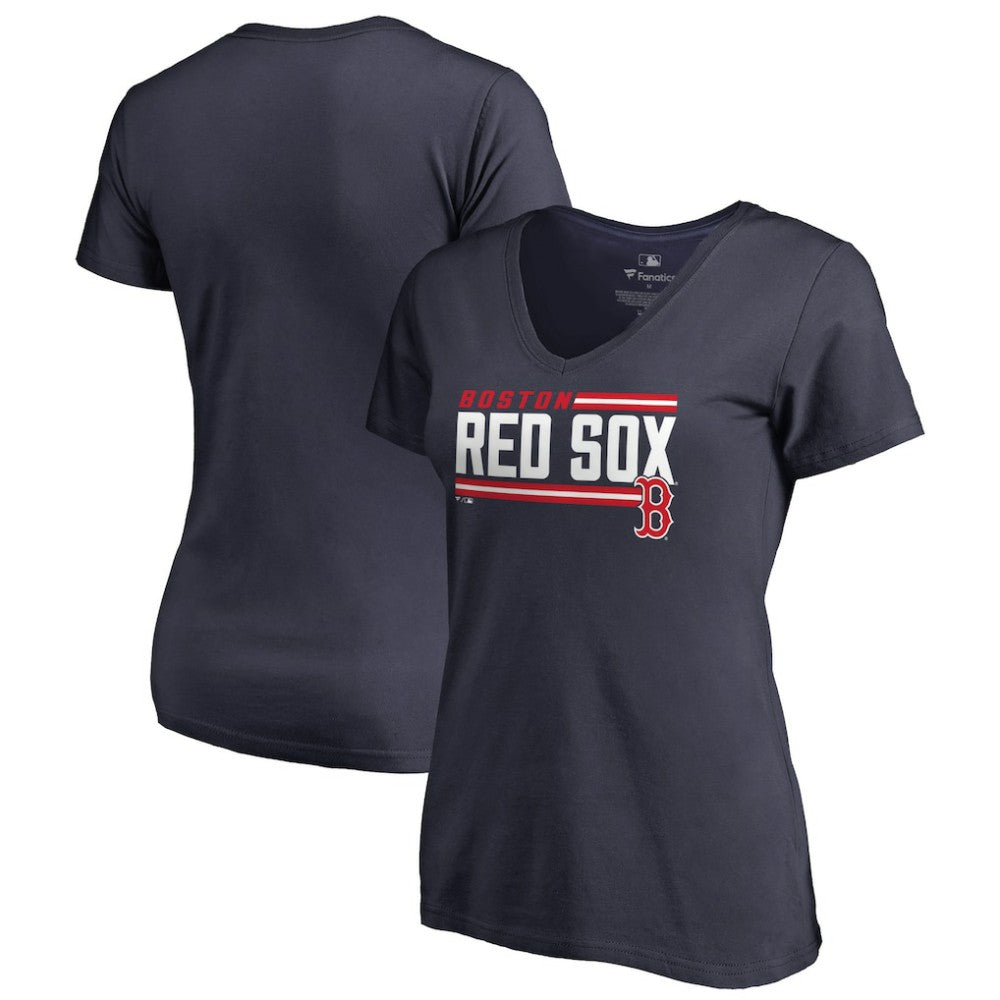 Boston Red Sox Women's Onside Stripe V-Neck T-Shirt - MLB T-shirts