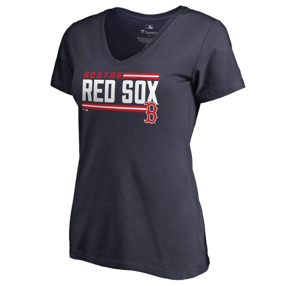 Boston Red Sox Women's Onside Stripe V-Neck T-Shirt - MLB T-shirts