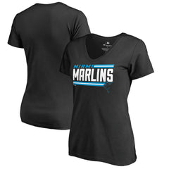 Miami Marlins Women's Onside Stripe V-Neck T-Shirt - MLB T-shirts