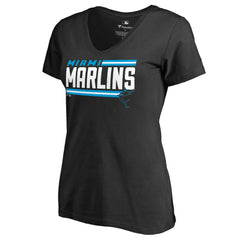 Miami Marlins Women's Onside Stripe V-Neck T-Shirt - MLB T-shirts