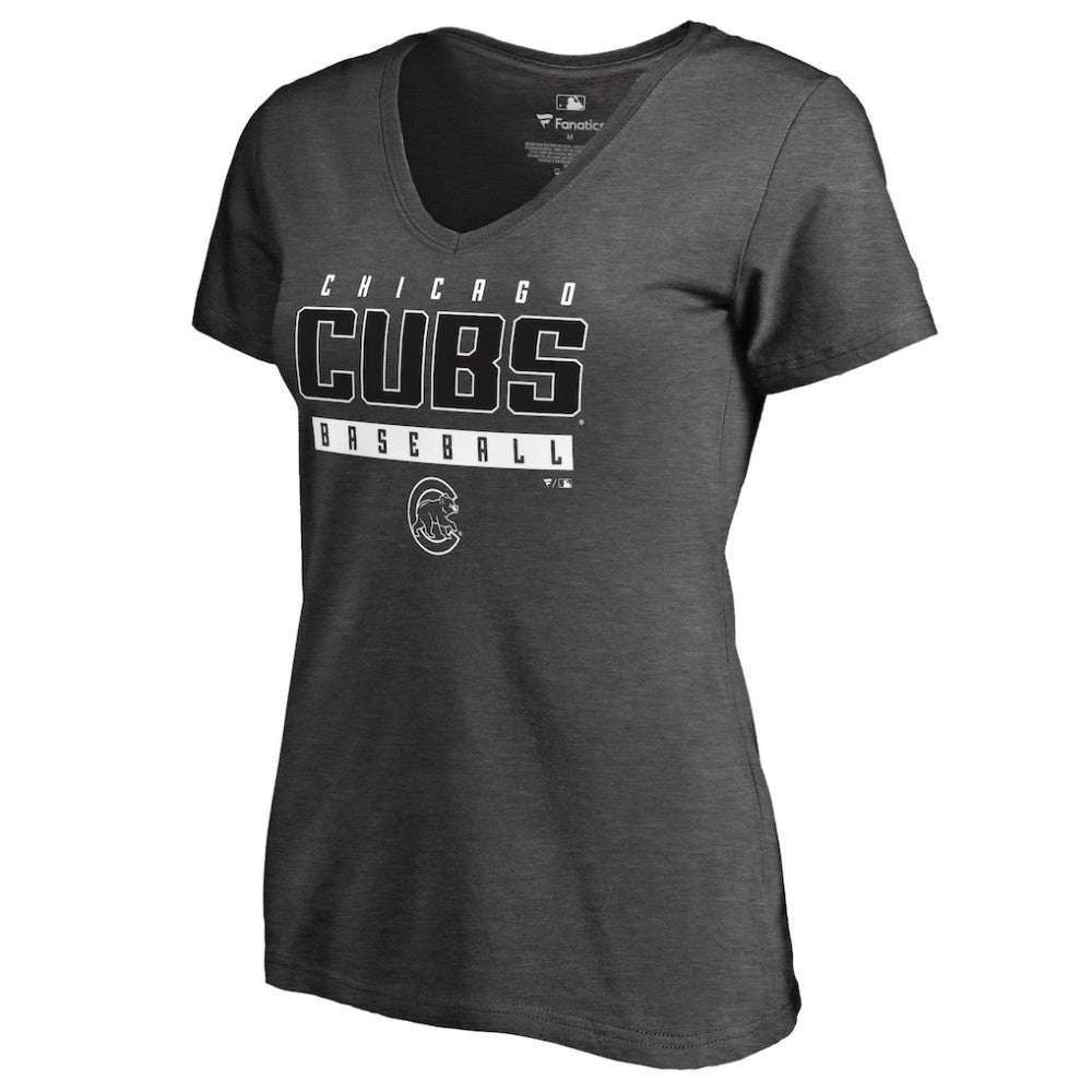 Chicago Cubs Women's Charcoal Stack V-Neck T-Shirt - MLB T-shirts