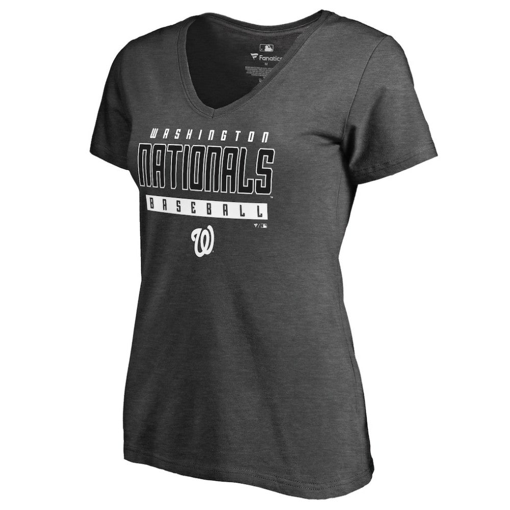 Washington Nationals Women's Charcoal Stack V-Neck T-Shirt - MLB T-shirts