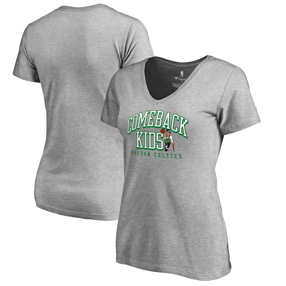 Heathered Gray Boston Celtics Women's Comeback Kids V-Neck T-Shirt | NBA