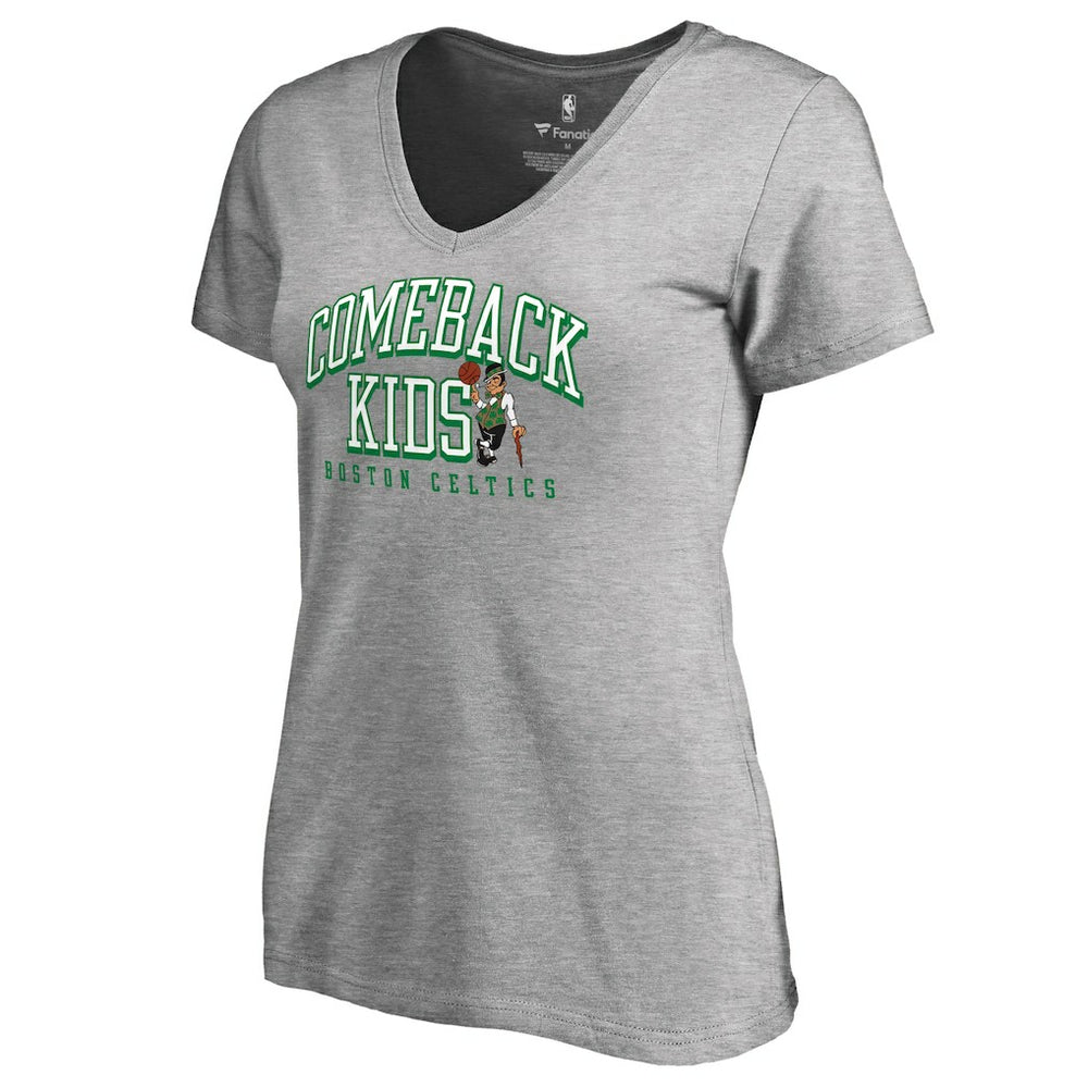 Heathered Gray Boston Celtics Women's Comeback Kids V-Neck T-Shirt | NBA