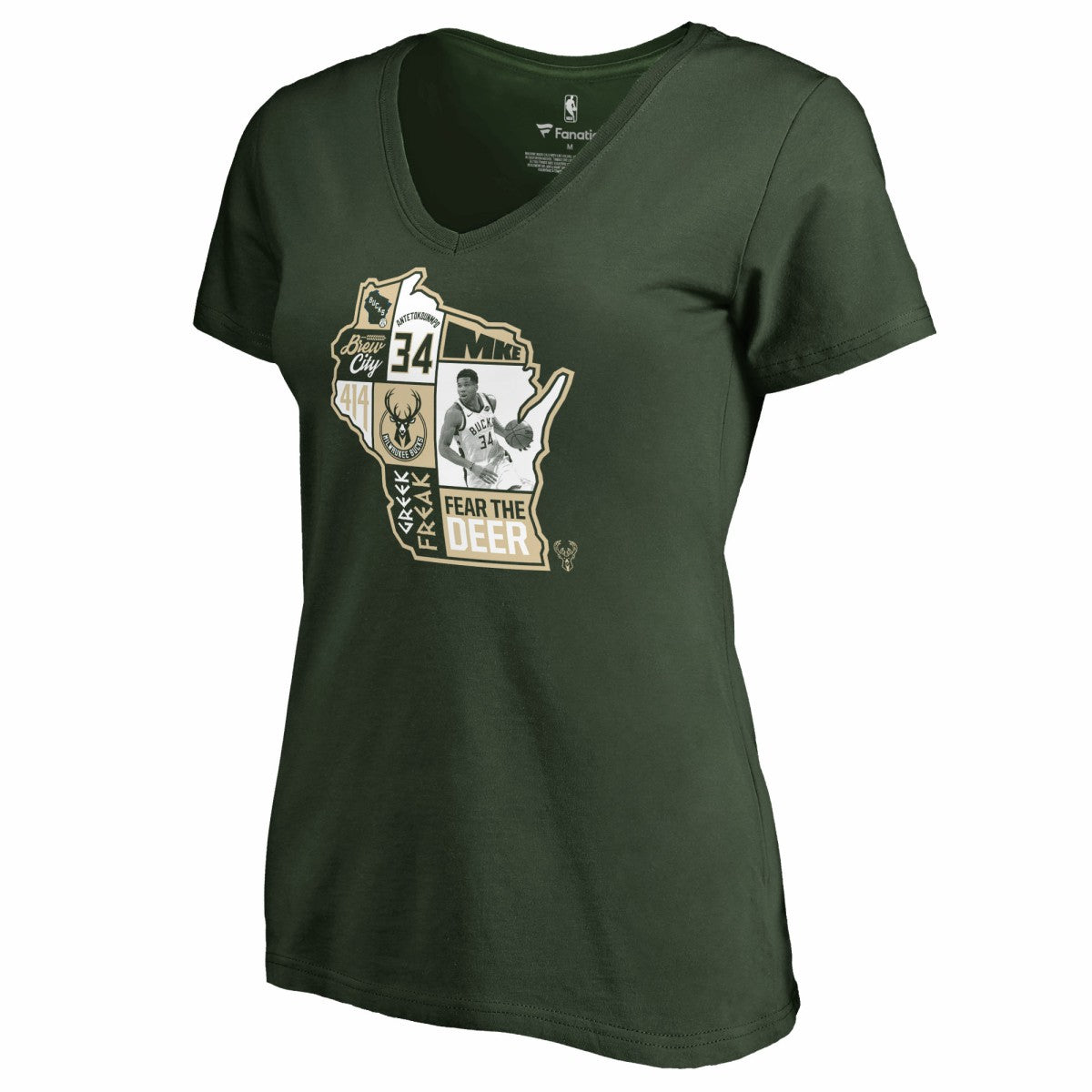Hunter Green Giannis Antetokounmpo Milwaukee Bucks Women's Player State V-Neck T-Shirt | NBA