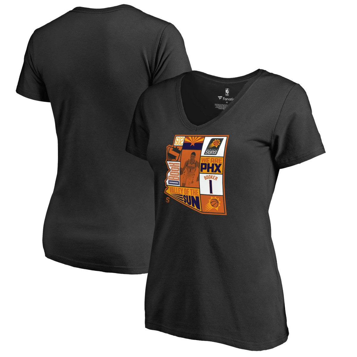 Black Devin Booker Phoenix Suns Women's Player State V-Neck T-Shirt | NBA