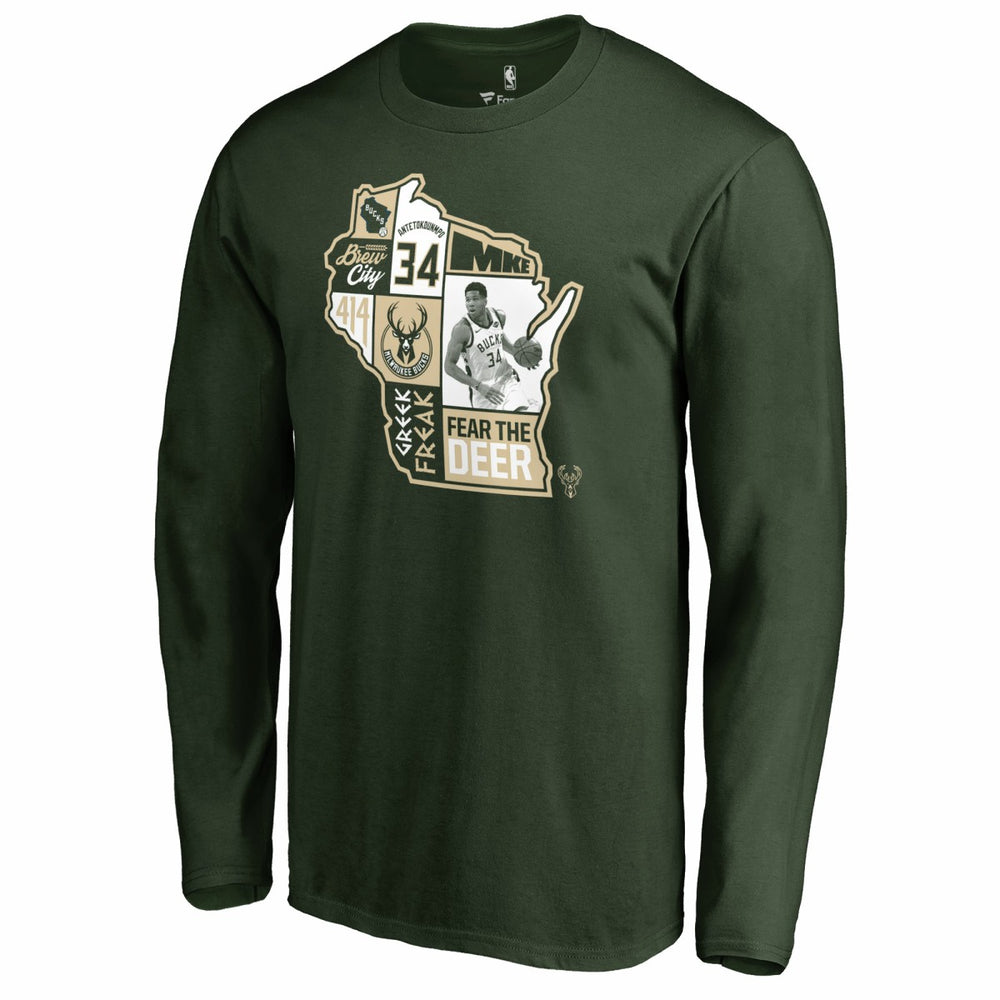 Hunter Green Giannis Antetokounmpo Milwaukee Bucks Player State Long Sleeve T-Shirt | NBA