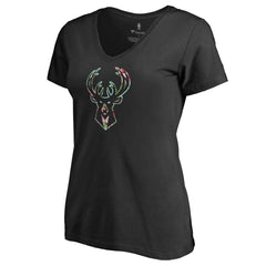 Black Milwaukee Bucks Lovely V-Neck T-Shirt | NBA