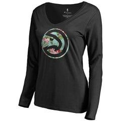 Black Atlanta Hawks Women's Lovely V-Neck Long Sleeve T-Shirt | NBA