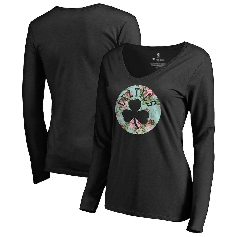Black Boston Celtics Women's Lovely V-Neck Long Sleeve T-Shirt | NBA