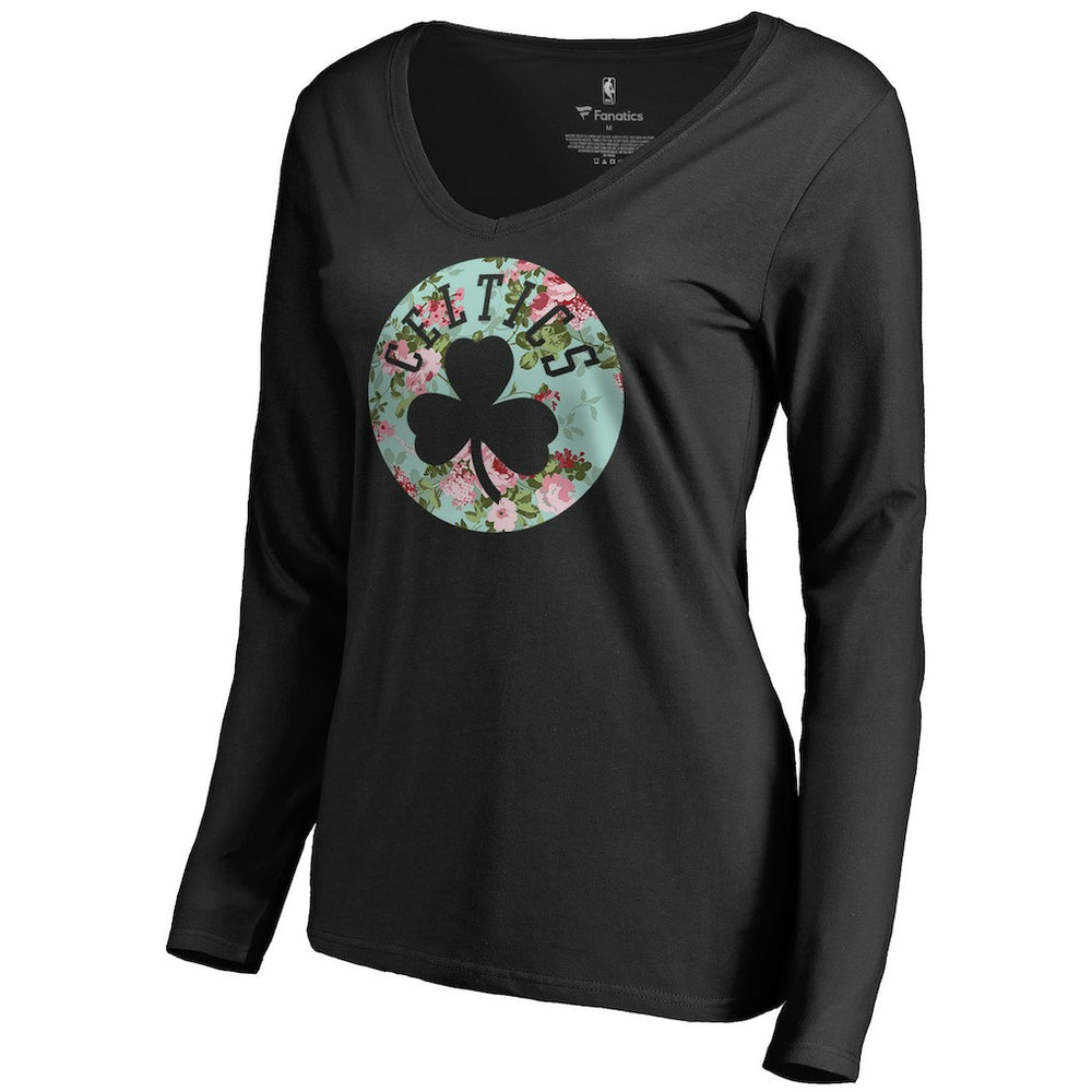 Black Boston Celtics Women's Lovely V-Neck Long Sleeve T-Shirt | NBA