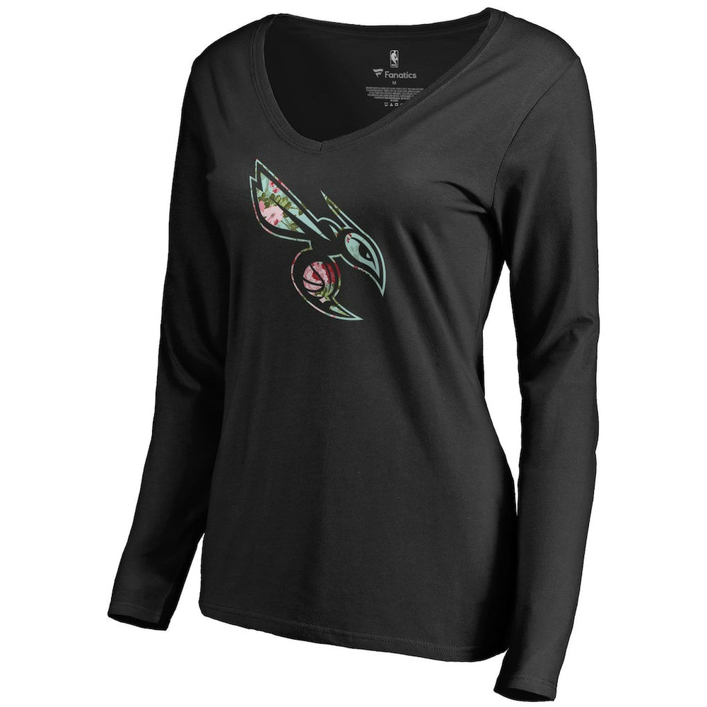 Black Charlotte Hornets Women's Lovely V-Neck Long Sleeve T-Shirt | NBA