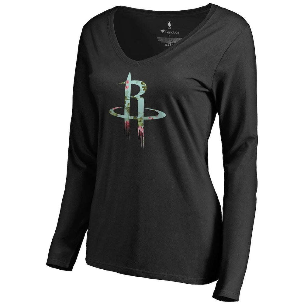 Black Houston Rockets Women's Lovely V-Neck Long Sleeve T-Shirt | NBA