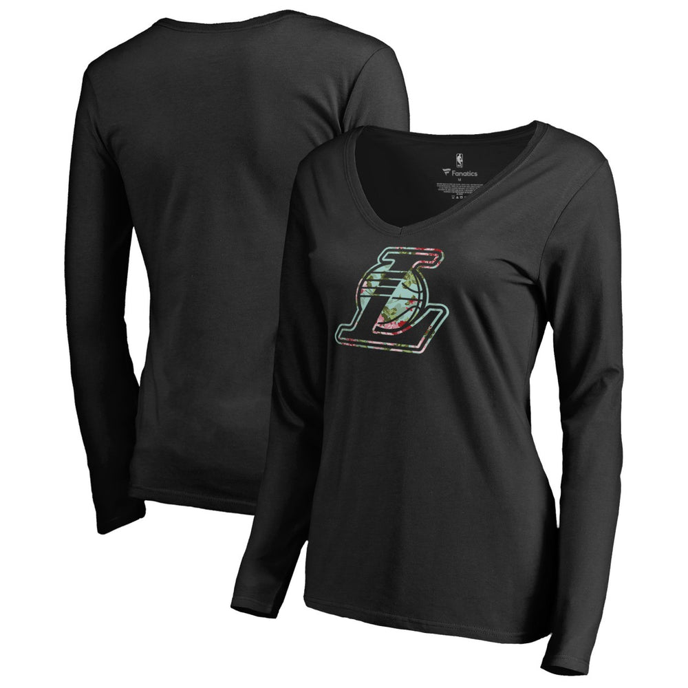 Black Los Angeles Lakers Women's Lovely V-Neck Long Sleeve T-Shirt | NBA