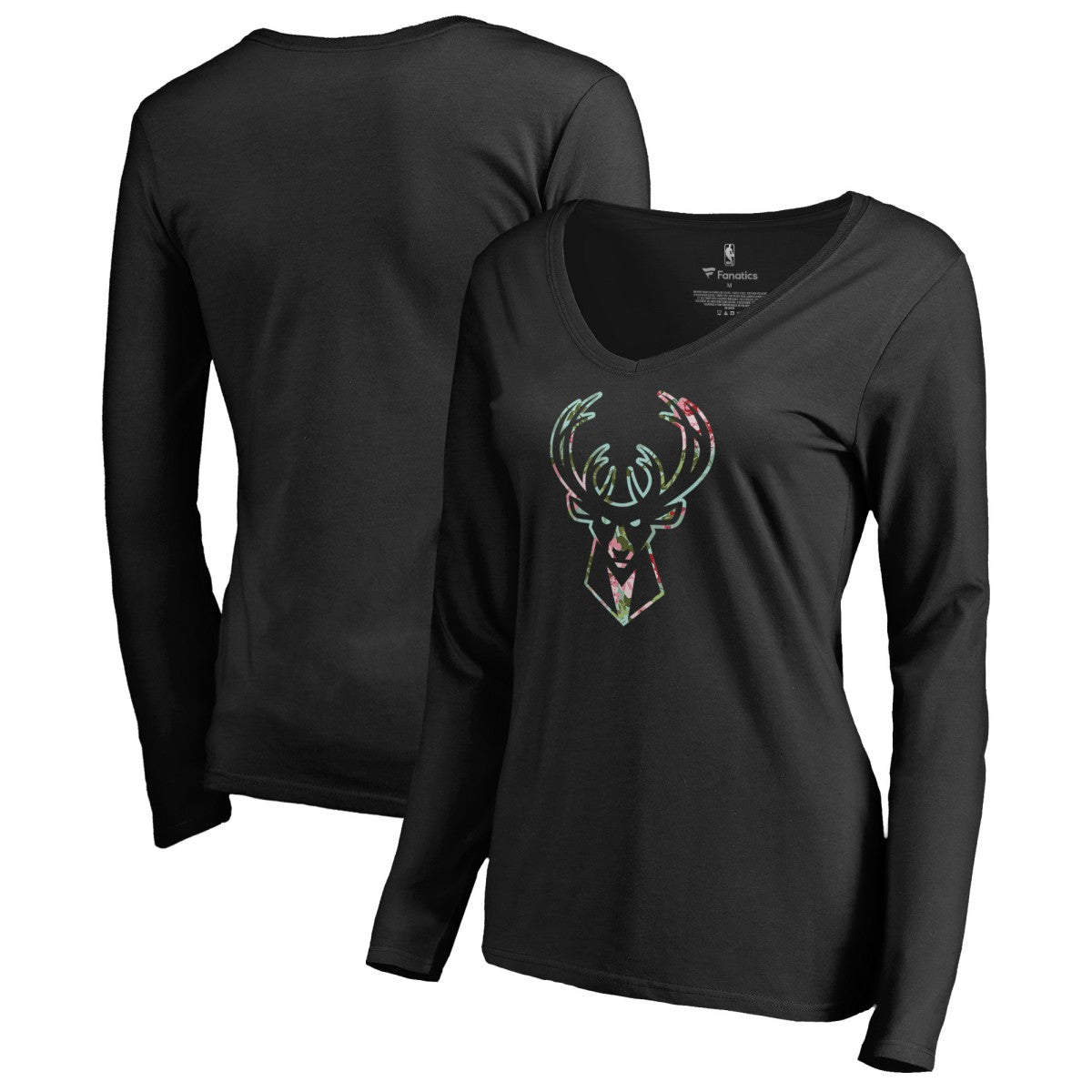 Black Milwaukee Bucks Women's Lovely V-Neck Long Sleeve T-Shirt | NBA
