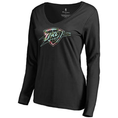 Black Oklahoma City Thunder Women's Lovely V-Neck Long Sleeve T-Shirt | NBA