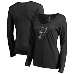 Black San Antonio Spurs Women's Lovely V-Neck Long Sleeve T-Shirt | NBA