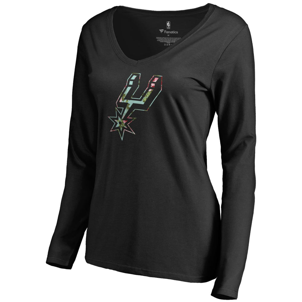 Black San Antonio Spurs Women's Lovely V-Neck Long Sleeve T-Shirt | NBA