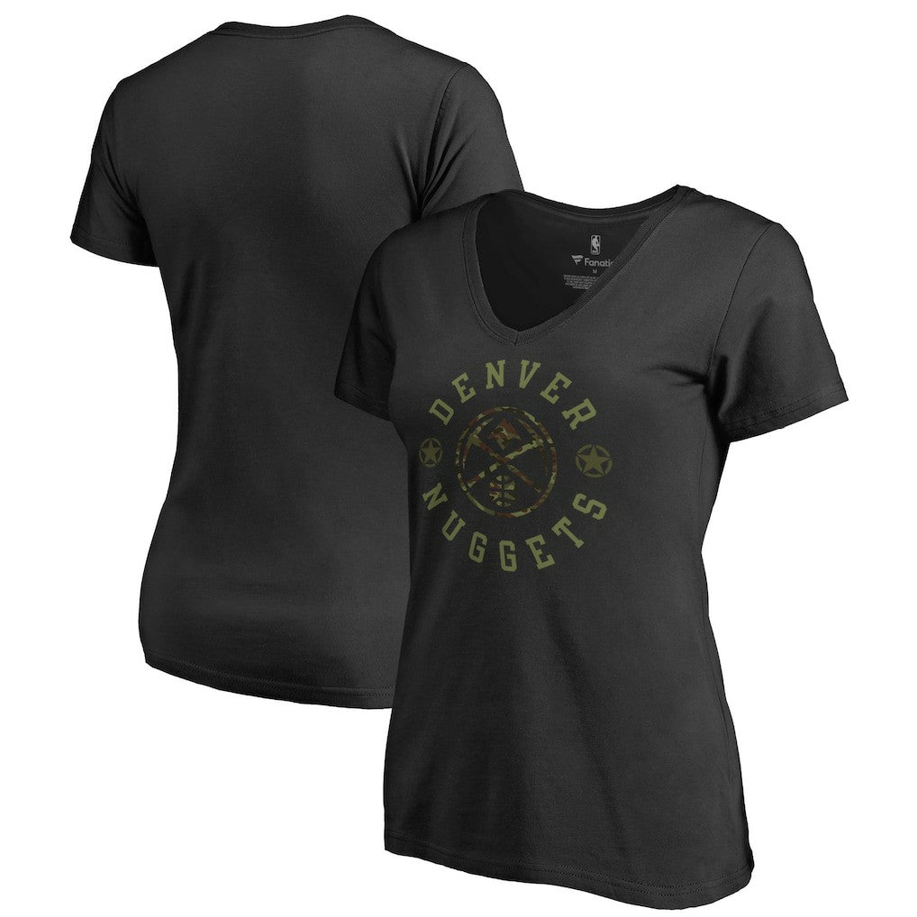 Black Denver Nuggets Women's Liberty Camo V-Neck T-Shirt sale | NBA