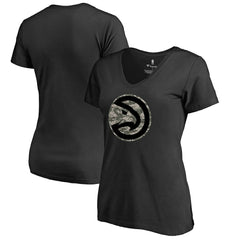 Black Atlanta Hawks Women's Cloak Camo V-Neck T-Shirt | NBA