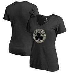 Black Boston Celtics Women's Cloak Camo V-Neck T-Shirt | NBA