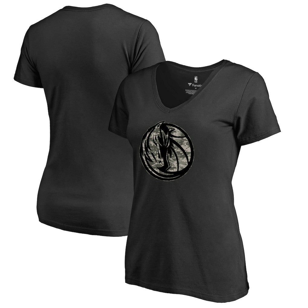 Black Dallas Mavericks Women's Cloak Camo V-Neck T-Shirt sale | NBA