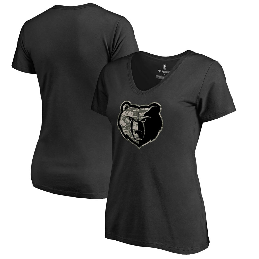 Black Memphis Grizzlies Women's Cloak Camo V-Neck T-Shirt | NBA