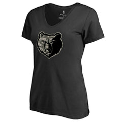 Black Memphis Grizzlies Women's Cloak Camo V-Neck T-Shirt | NBA
