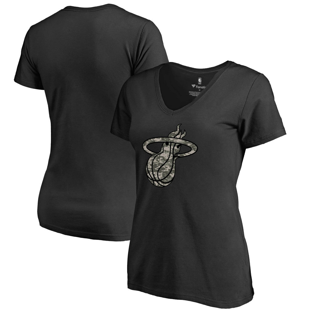 Black Miami Heat Women's Cloak Camo V-Neck T-Shirt | NBA