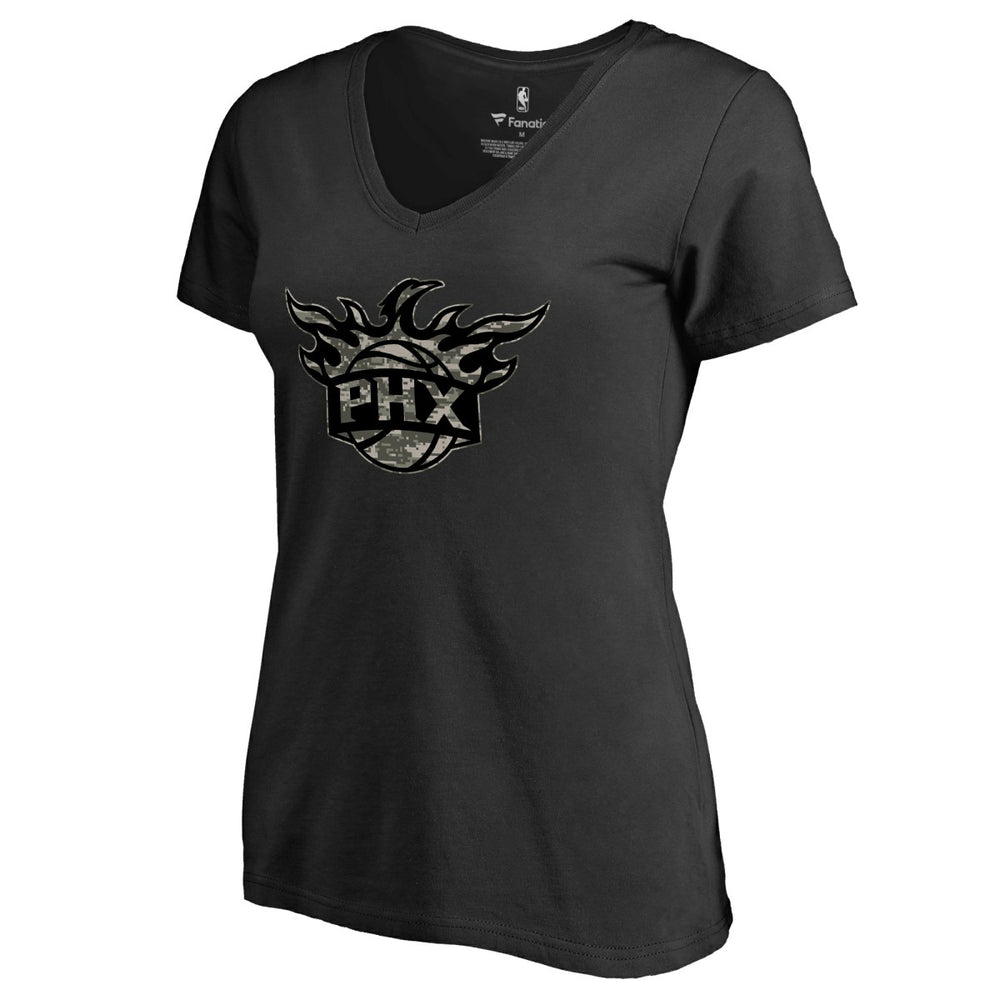 Black Phoenix Suns Women's Cloak Camo V-Neck T-Shirt | NBA