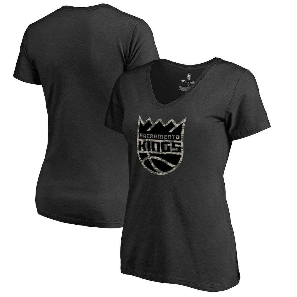 Black Sacramento Kings Women's Cloak Camo V-Neck T-Shirt sale | NBA