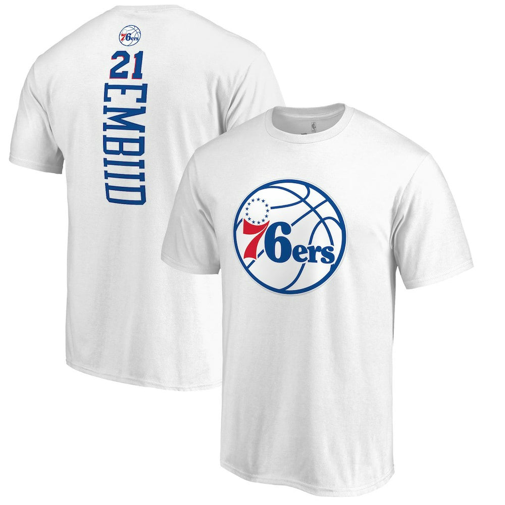 White Joel Embiid Philadelphia 76ers Backer Name & Number T-Shirt | NBA