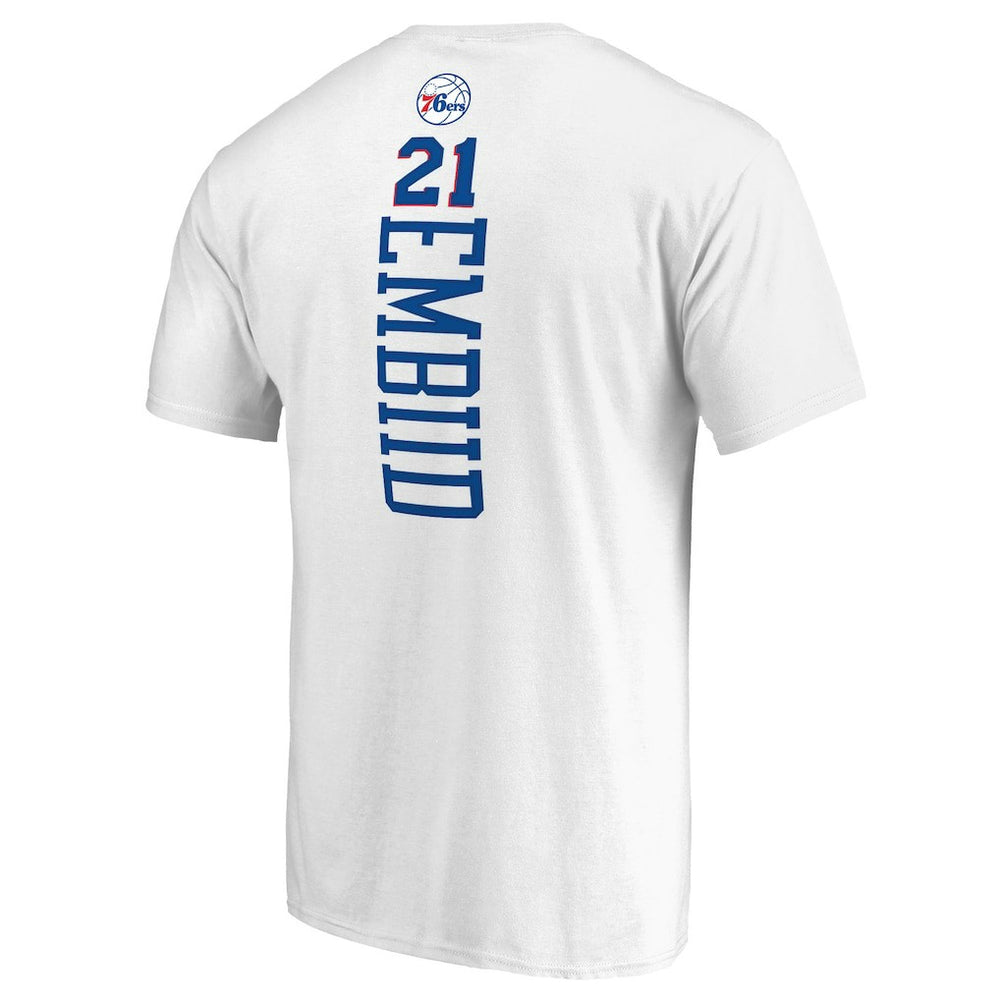 White Joel Embiid Philadelphia 76ers Backer Name & Number T-Shirt | NBA