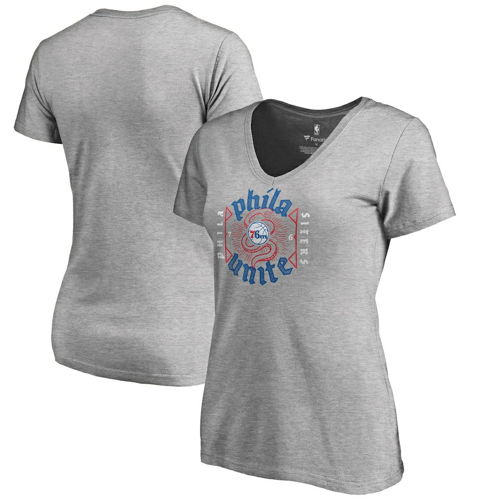 Heather Gray Philadelphia 76ers Women's Hometown Collection Unite V-Neck T-Shirt | NBA