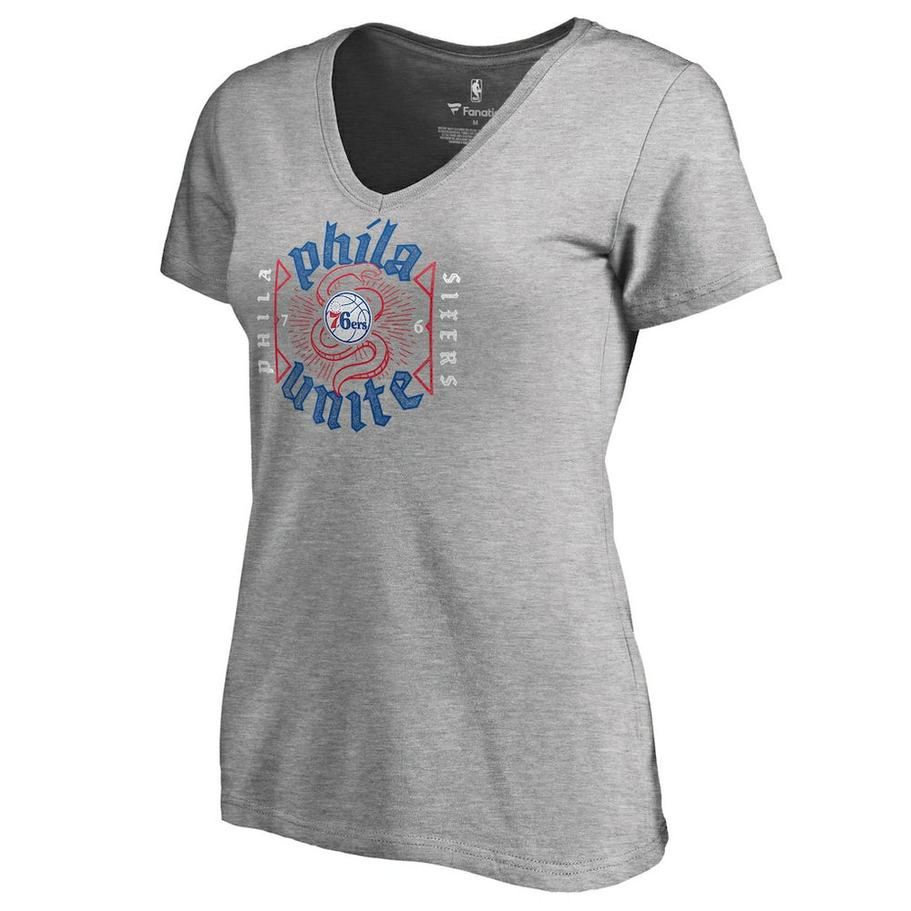Heather Gray Philadelphia 76ers Women's Hometown Collection Unite V-Neck T-Shirt | NBA