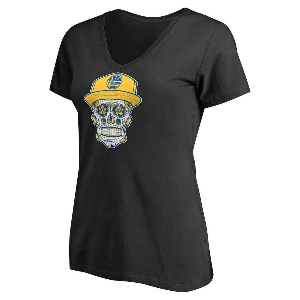 Black Golden State Warriors Women's Hometown Collection Sugar Skull Alternate V-Neck T-Shirt sale | NBA