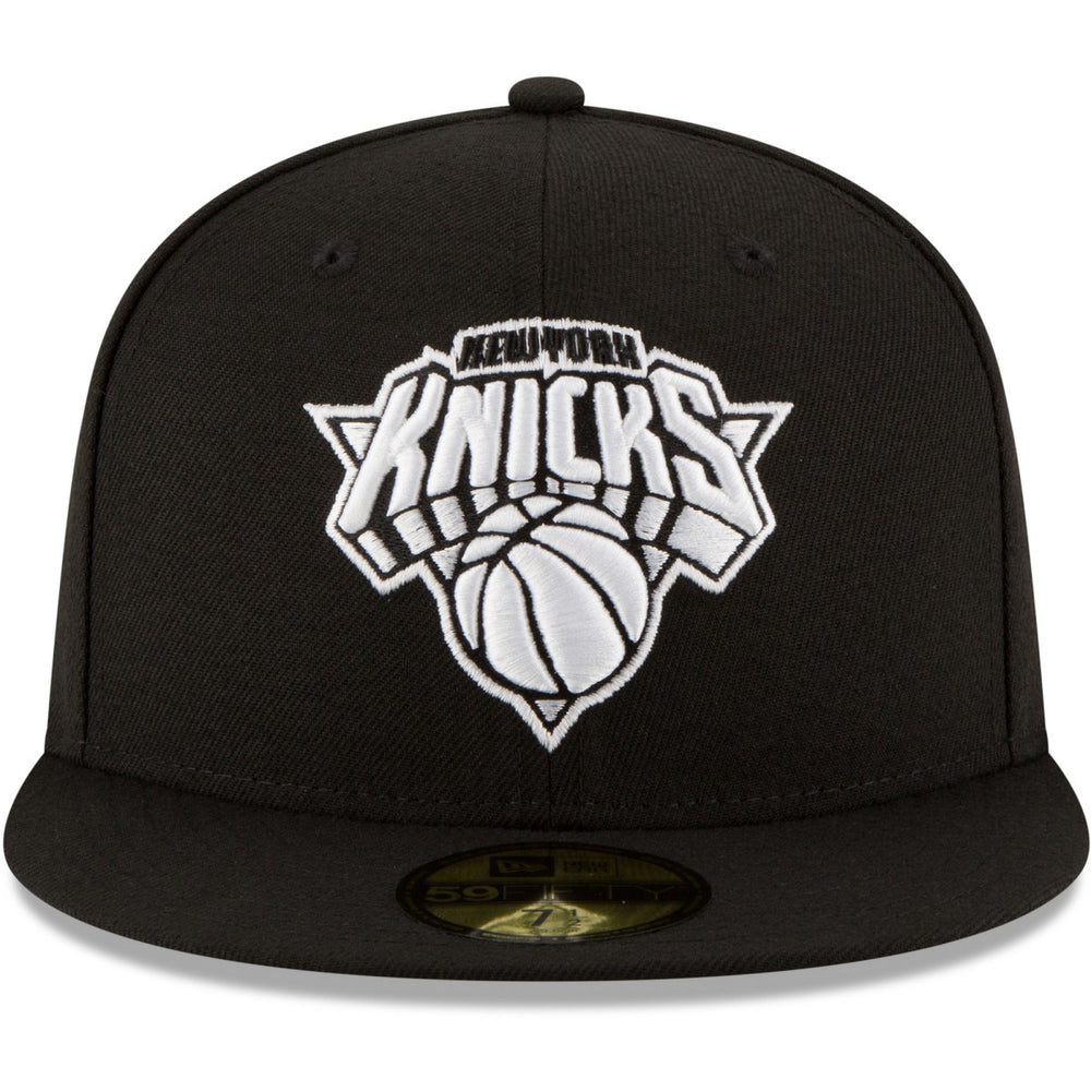 Black New York Knicks Black & White Logo 59FIFTY Fitted Hat | NBA
