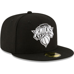 Black New York Knicks Black & White Logo 59FIFTY Fitted Hat | NBA