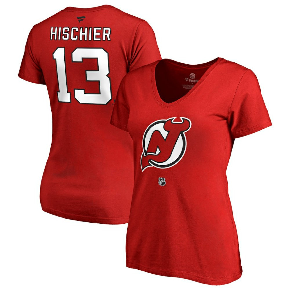 Nico Hischier New Jersey Devils Women's Authentic Stack Name & Number V-Neck T-Shirt -  NHL T-shirts