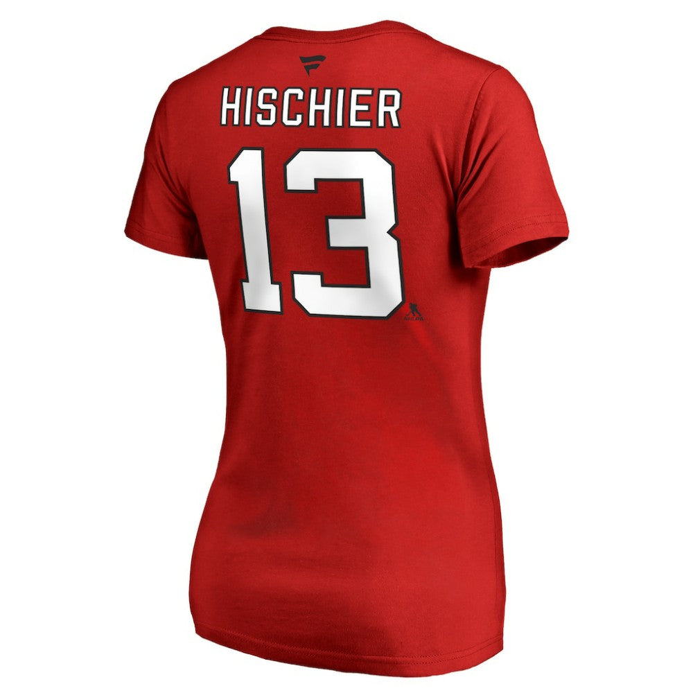 Nico Hischier New Jersey Devils Women's Authentic Stack Name & Number V-Neck T-Shirt -  NHL T-shirts