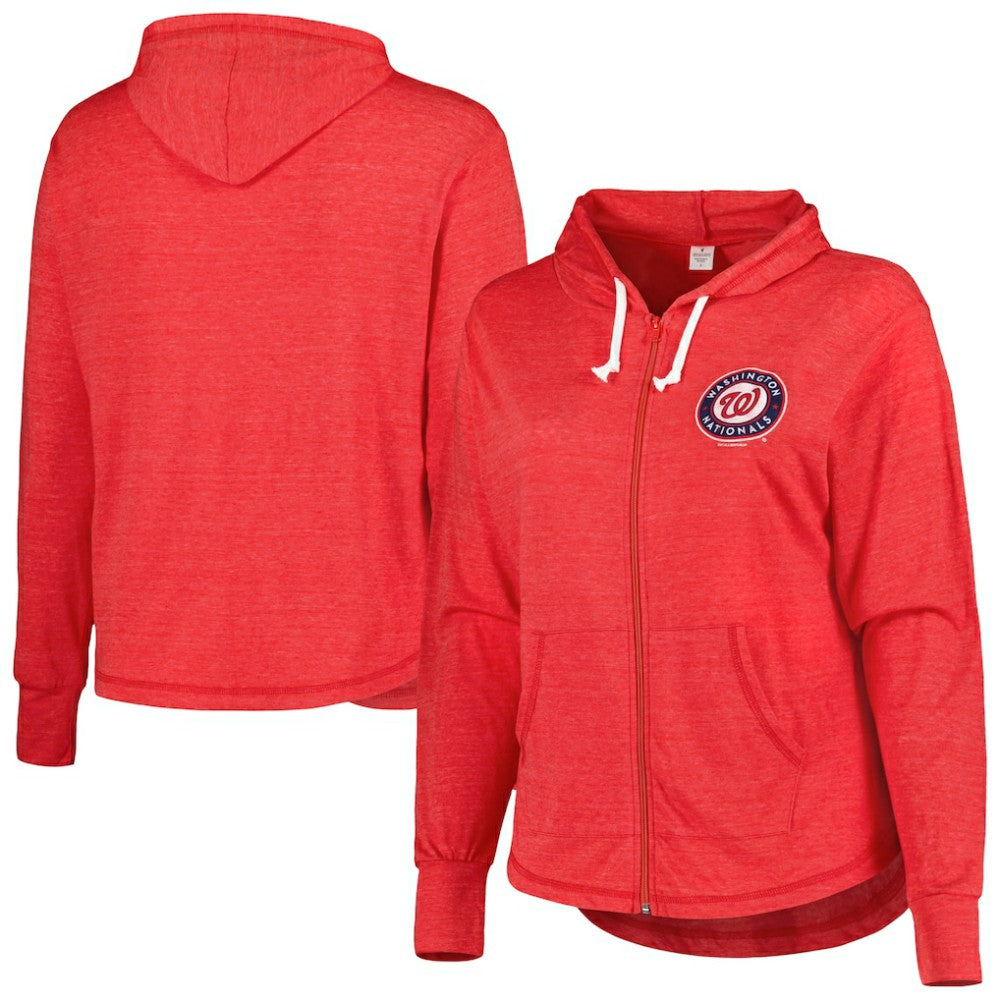 Washington Nationals Soft as a Grape Women's Plus Size Full-Zip Lightweight Hoodie Top - MLB Hoodies