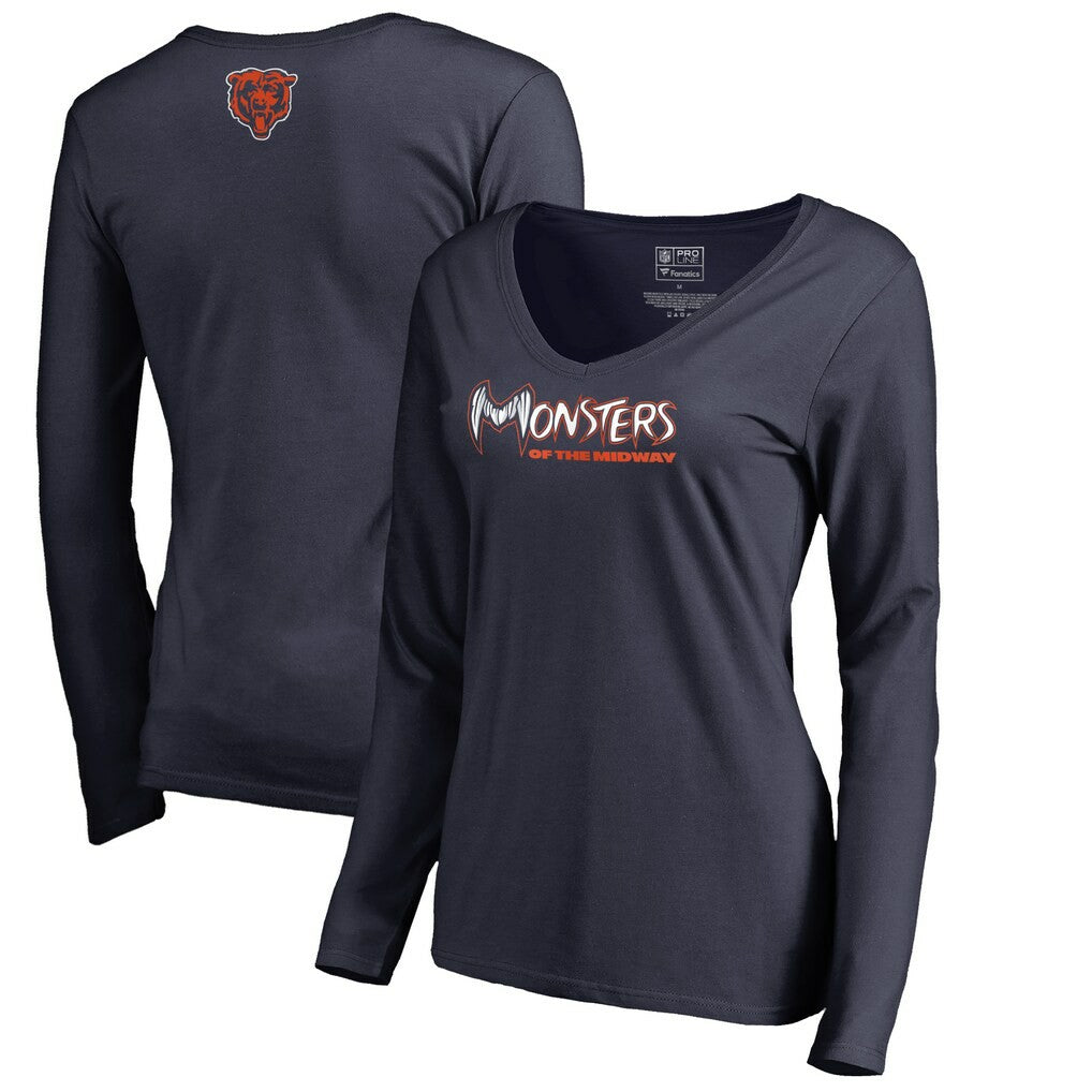 Chicago Bears Women's Monsters Long Sleeve V-Neck T-Shirt | NFL Discount