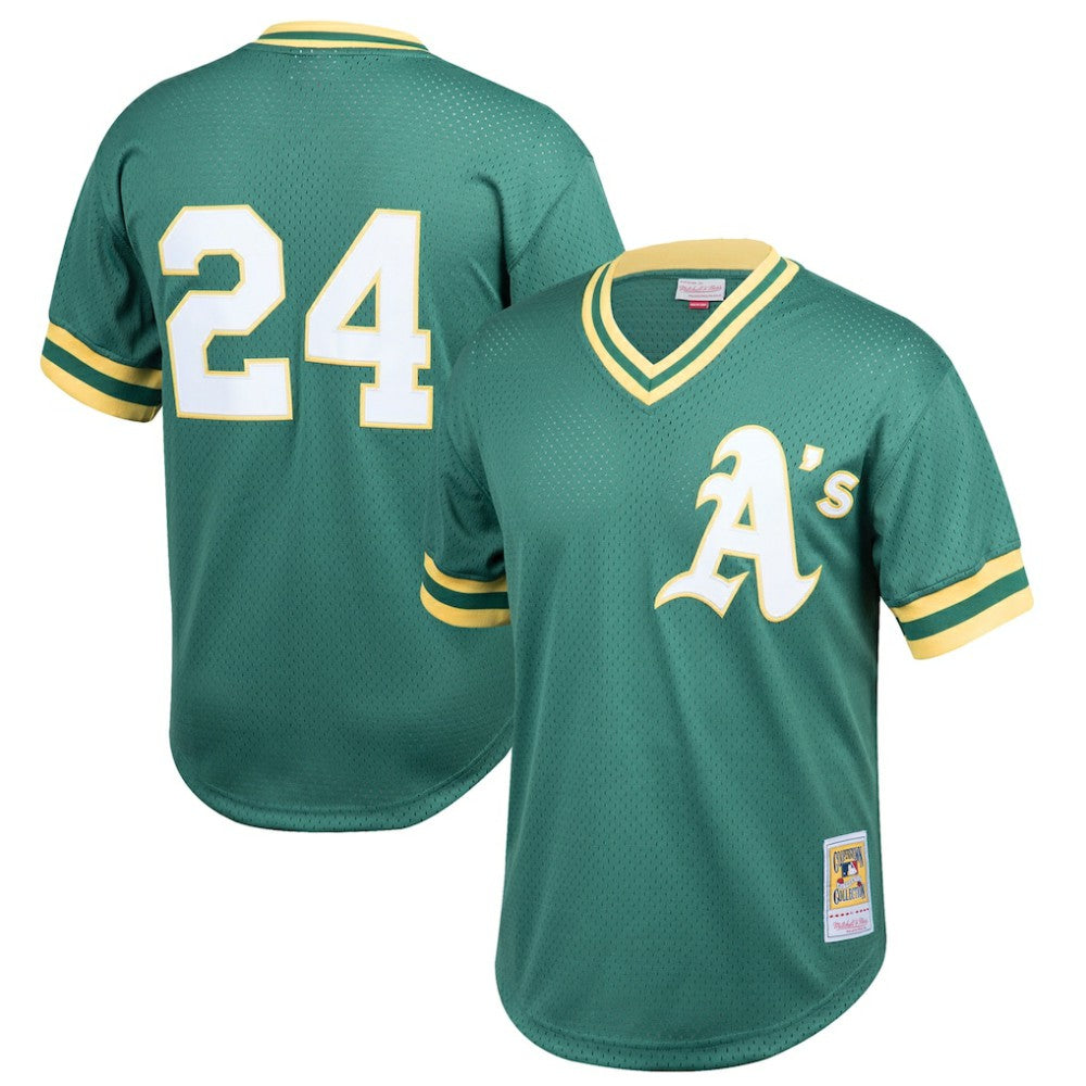 Rickey Henderson Athletics Mitchell & Ness Youth Cooperstown Collection Mesh Batting Practice Jersey - MLB Jerseys