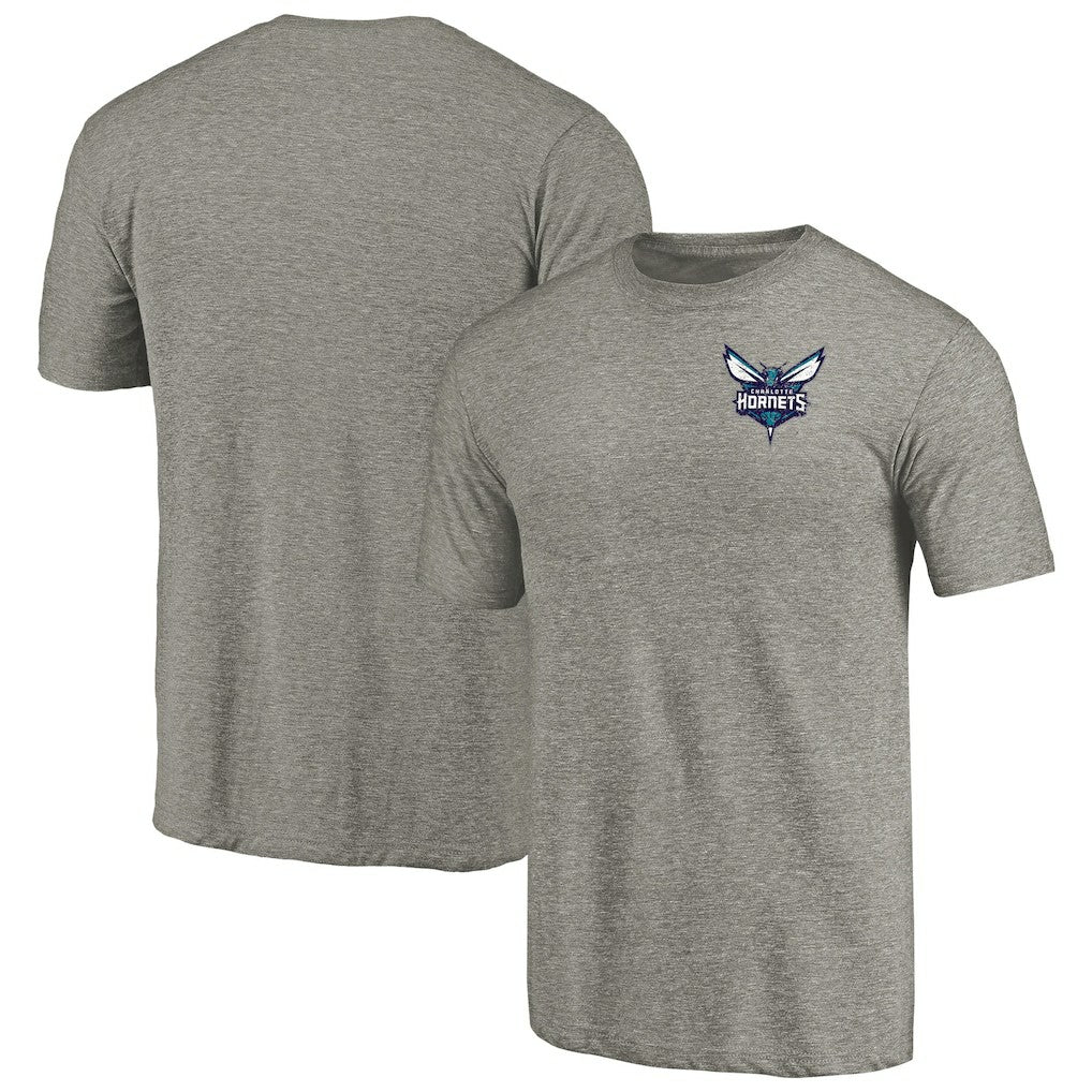 Gray Charlotte Hornets Primary Logo Left Chest Distressed Tri-Blend T-Shirt | NBA