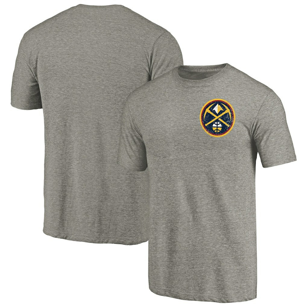 Gray Denver Nuggets Primary Logo Left Chest Distressed Tri-Blend T-Shirt sale | NBA