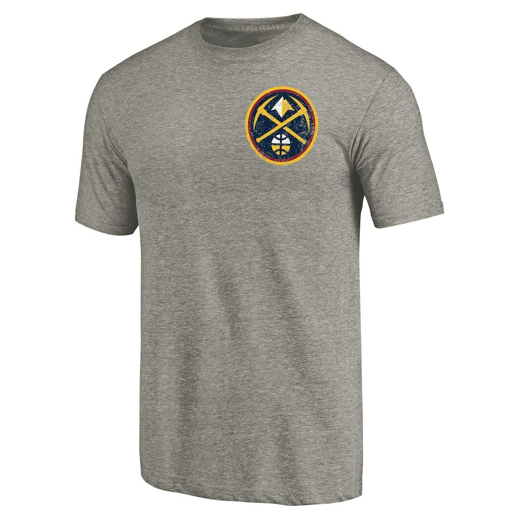Gray Denver Nuggets Primary Logo Left Chest Distressed Tri-Blend T-Shirt sale | NBA
